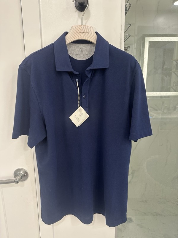 Brunello Cucinelli Men’s Navy Polo Shirt Size L 100% Cotton Made in Italy NWT
