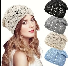 4 Pieces Crochet Beanie Hat Fall Handmade Knit Crochet C ncer Challenge Woman