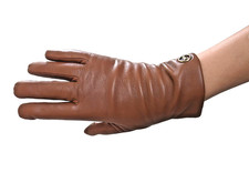 COACH Brown Size 7.5 Women's Gloves F76310 Tech Leather Glove, 100 Wool