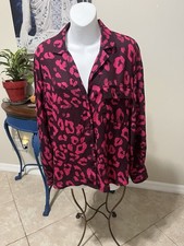 NWOT Worthington Leopard Print Button Down Long Sleeve Top XL