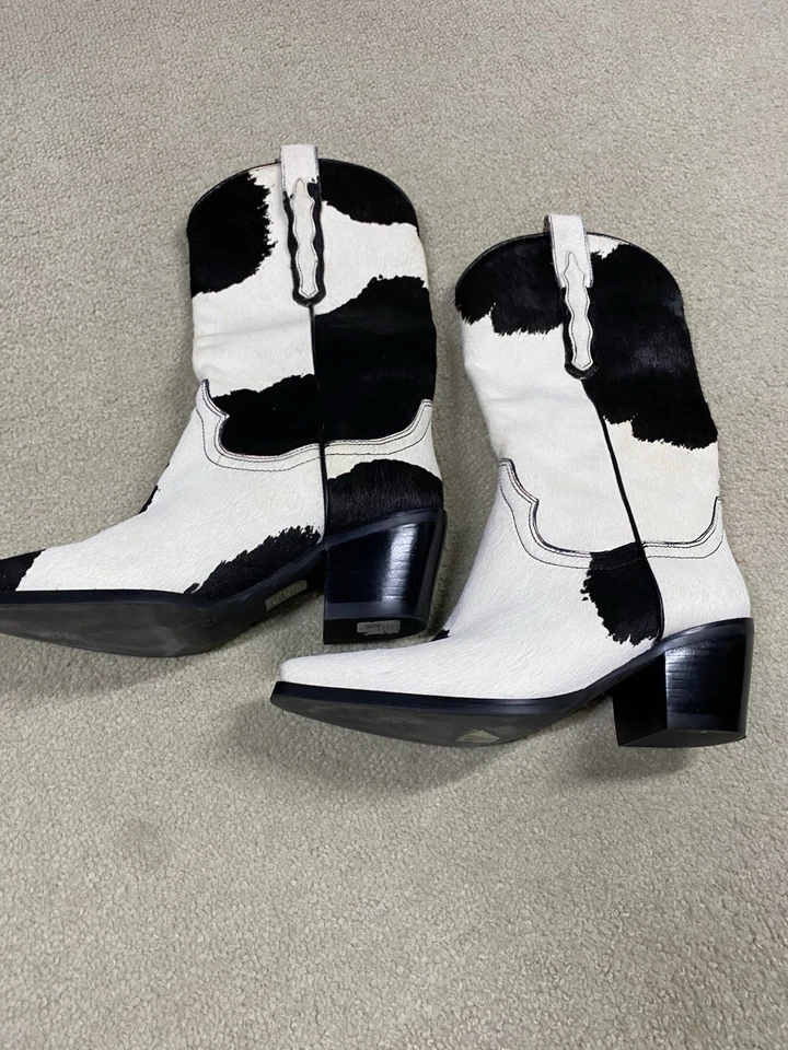 Jeffrey Campbell Women’s Cowboy Boot, Cow Hide, Size 7, Black and White - Image 3 of 4