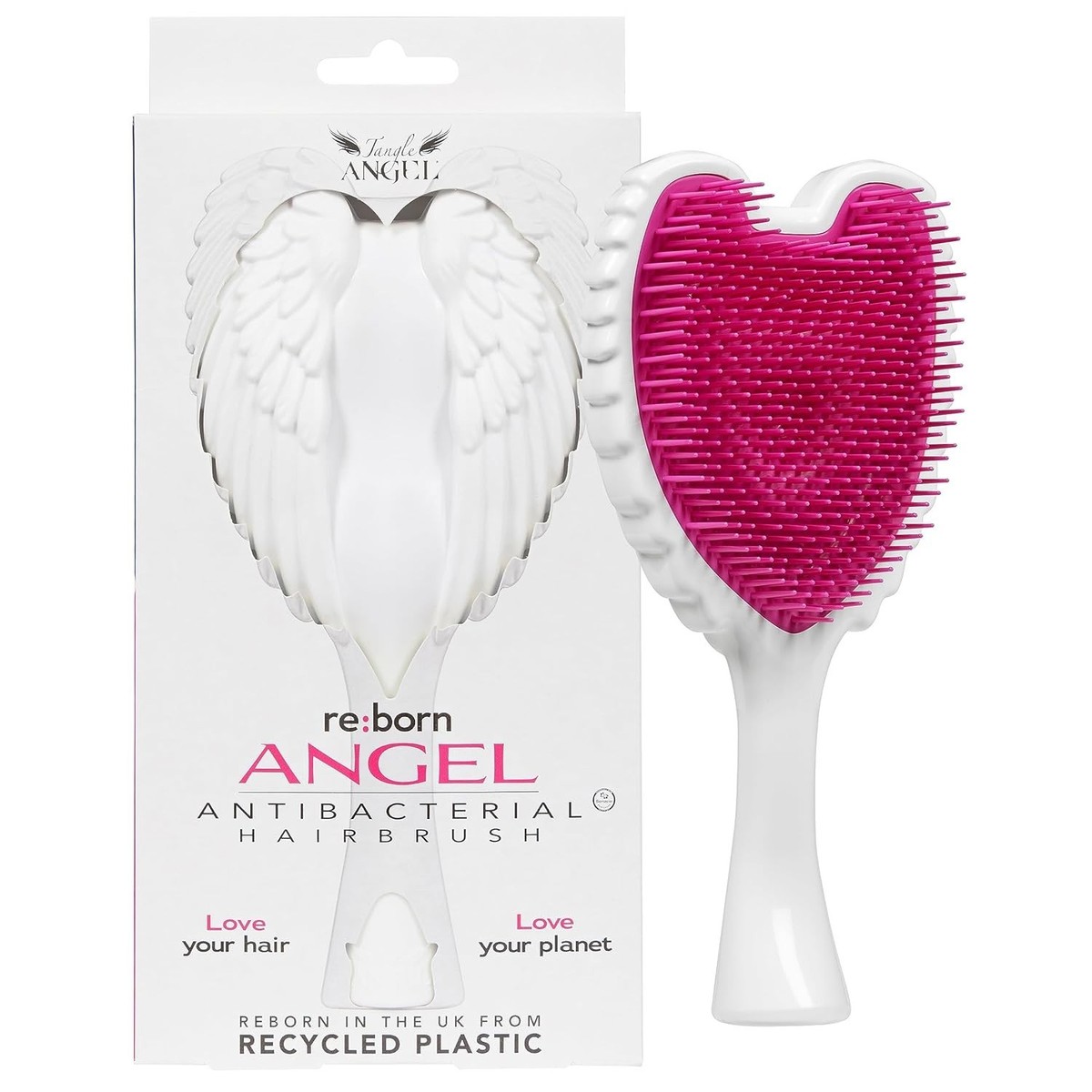 Tangle Angel Reborn Hair Brush Detangler White Fuchsia Angel Wing