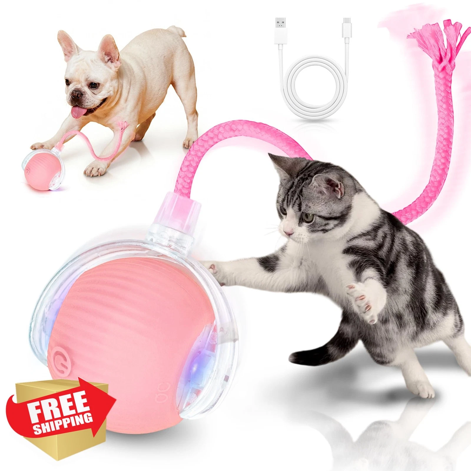 MAXTOOA Automatic Rolling Cat Toy Pink Smart Interactive Ball