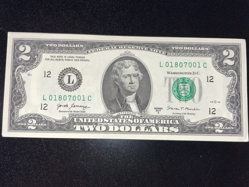 2017A $2 Bill Sequential Block 10 Notes L 01807001 C to 010 CU UNC - #001 FIRST