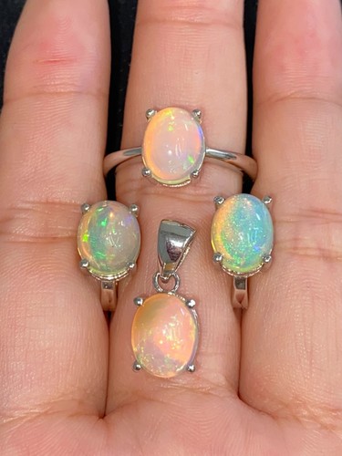 NATURAL FIRE OPAL 6X8 SET STERLING SILVER 925 RING EARRING PENDENTS - 第 1/14 張圖片