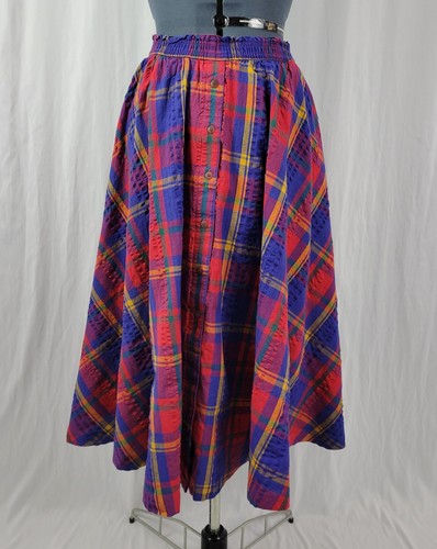 Vintage David Smith Country Sport Plaid Circle Skirt w Elastic Waist Size 6 - Picture 2 of 12