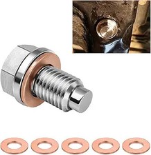 Magnetic Oil Drain Plug, Aluminum Stainless Steel Sump Drain Nut Bolt with 5 Cop