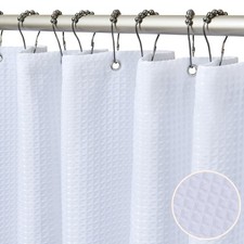 White Fabric Waffle Textured Heavy Duty Shower Curtain 72x72 Inch 12 Hooks