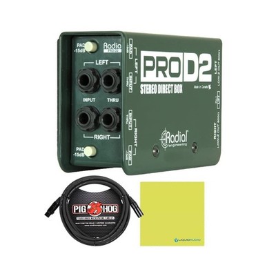 Radial DI Box PROD2 Passive Stereo DI Box Bundle with 10ft Pig Hog XLR Microp...