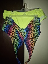 New!Woman Plus 4X Cheetah Multicolor Halter & Neon Bikini Swim Bottom