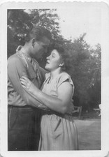 Vintage Young Couple Embrace 1940s Photo Military Man Full Figured Woman