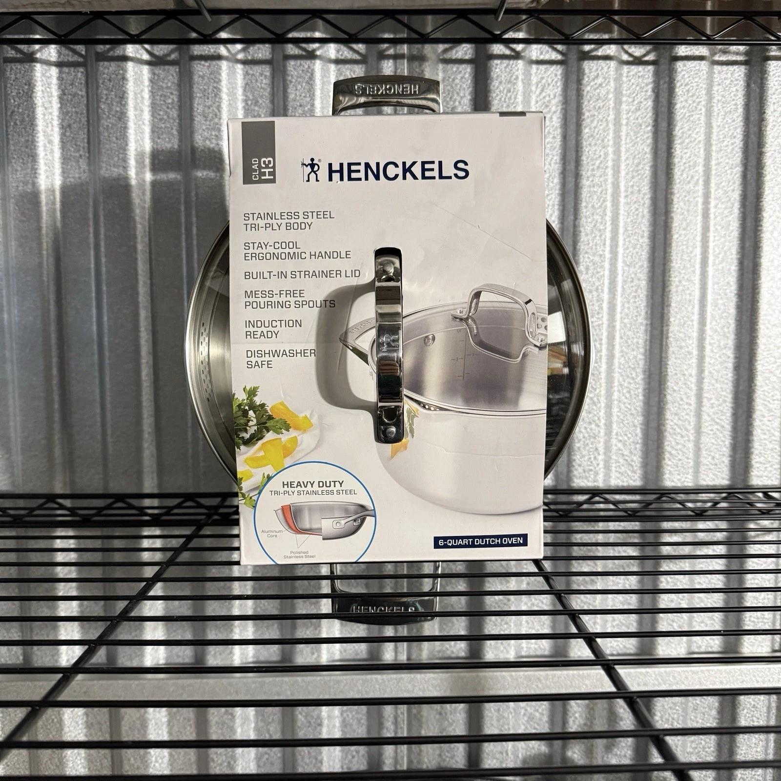 HENCKELS Clad H3 6-Qt Stainless Steel Dutch Oven with Glass Lid