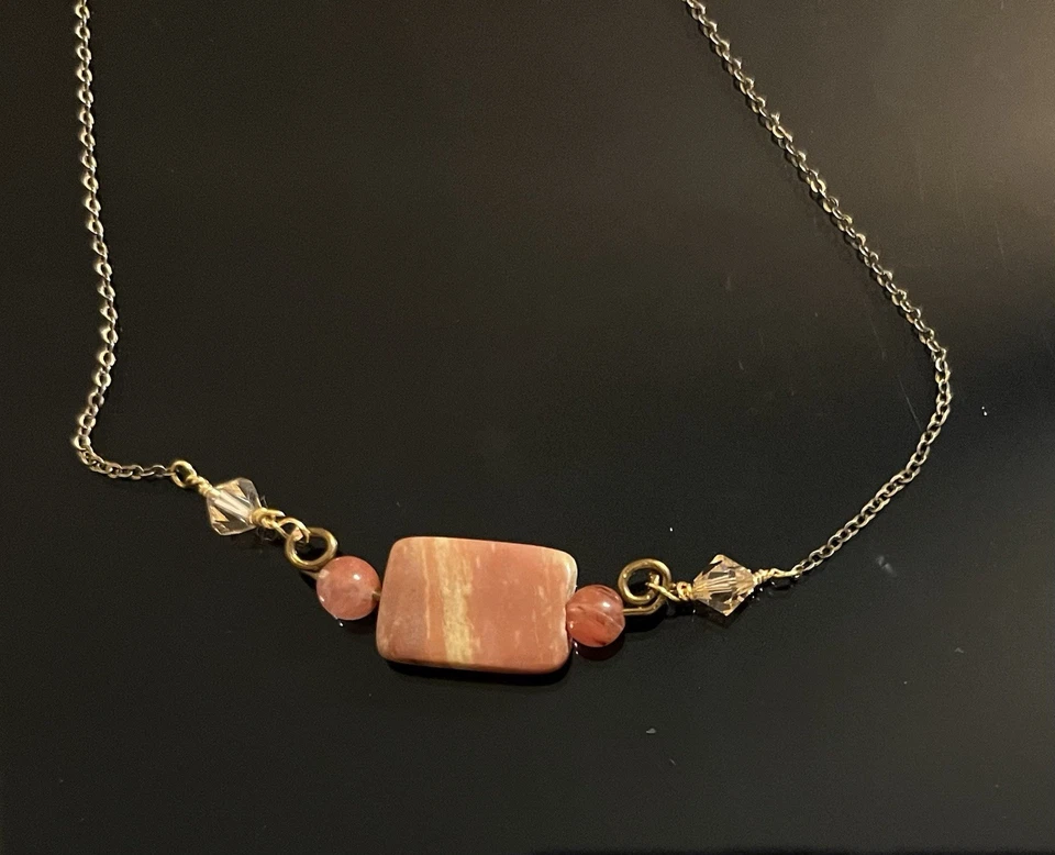 Cadena de plata de ley 925 chapada en oro de 10,5" ~ Piedra y cristales de cuarzo genuino Foto 2 de 4