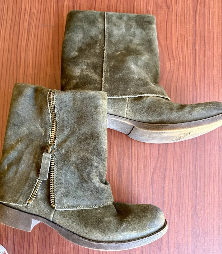 Vtg Nine West Vathomasa Fold Over Ankle boots Women’s size 10M Olive Green Suede - Image 2 of 4