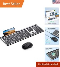 Wireless Keyboard and Mouse Combo, Ultra Slim Rechargeable Dual-Mode Bluetoot...