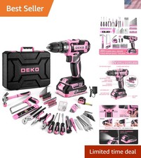 Pink Power Drill Tool Kit Set: 20V Cordless Electric Drill, Driver, Tool Box ...