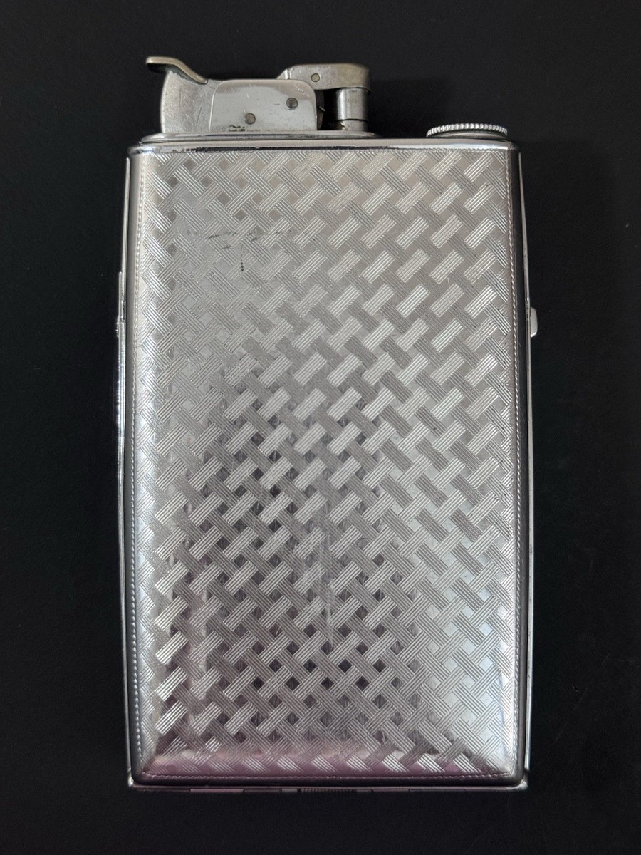 evans lighter cigarette case 1934 Sleek Art Deco "Detroit" Combo Black Enamel OB 1949 Ad Evans Cigarettes 20-Pak