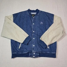 Vinatge International Denim Varsity Two Tone Snap Button Up Jacket Size Large 