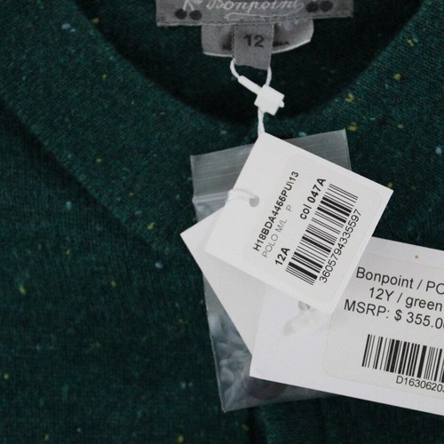 NWT Bonpoint Cashmere Long Sleeve Polo Knit Shirt Sweater Green 12 - Picture 7 of 7