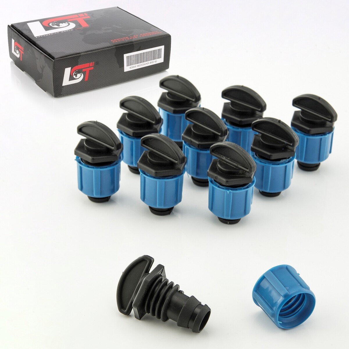 10x End piece plug hose PE pipe compression fitting screw cap 17mm