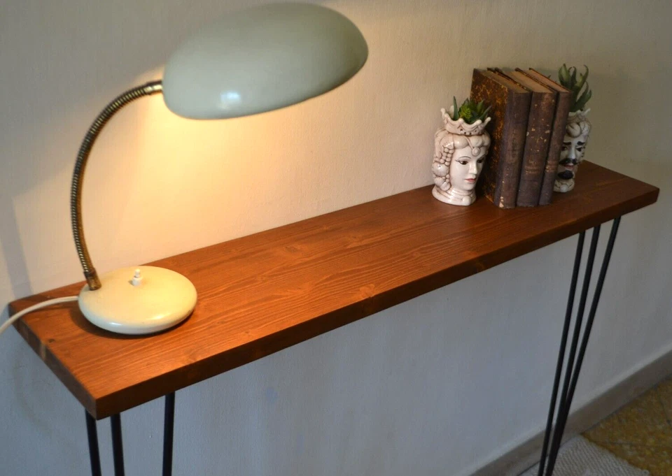 Consolle da Ingresso in Legno Massello e gambe Ferro Tavolino Design Industrial - Immagine 4 di 4