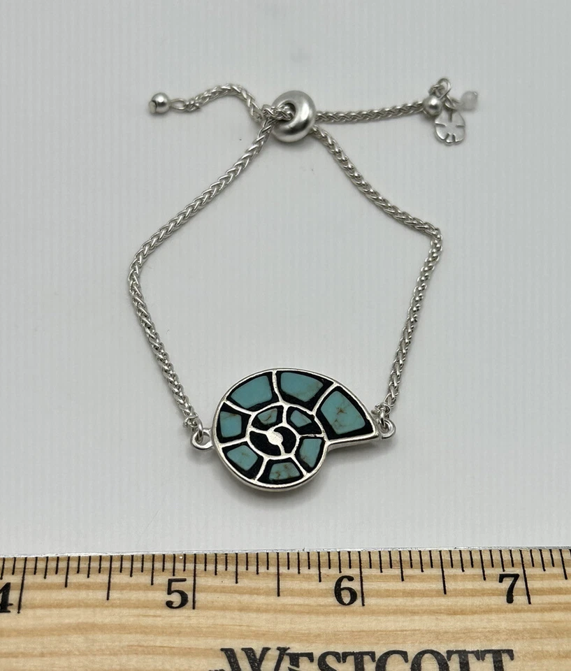 Lucky Brand Silver tone~Turquoise Sea Shell Adjustable Bracelet, NWT - Image 2 of 3