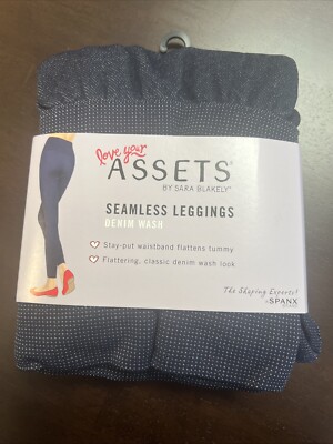Love Your Assets Spanx Sara Blakely Seamless Leggings Dark Denim Wash XL NEW