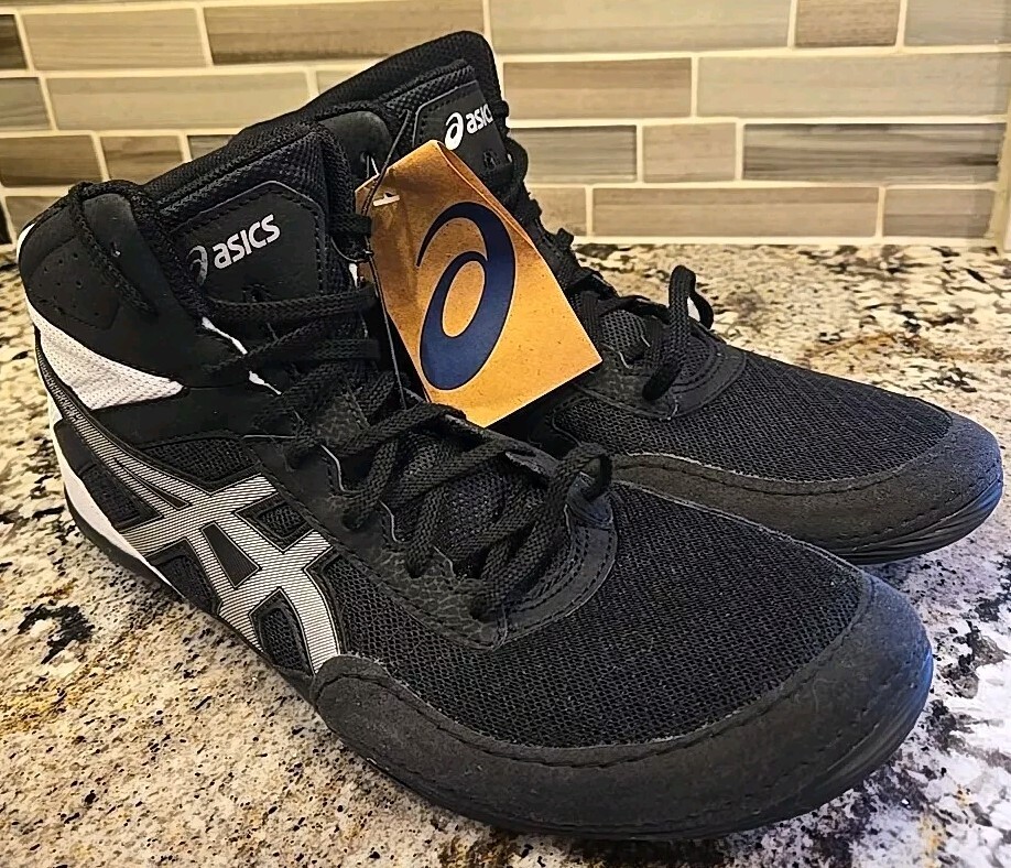 New Mens ASICS Matflex 6 Wrestling Shoes Black White Silver  display picture 3