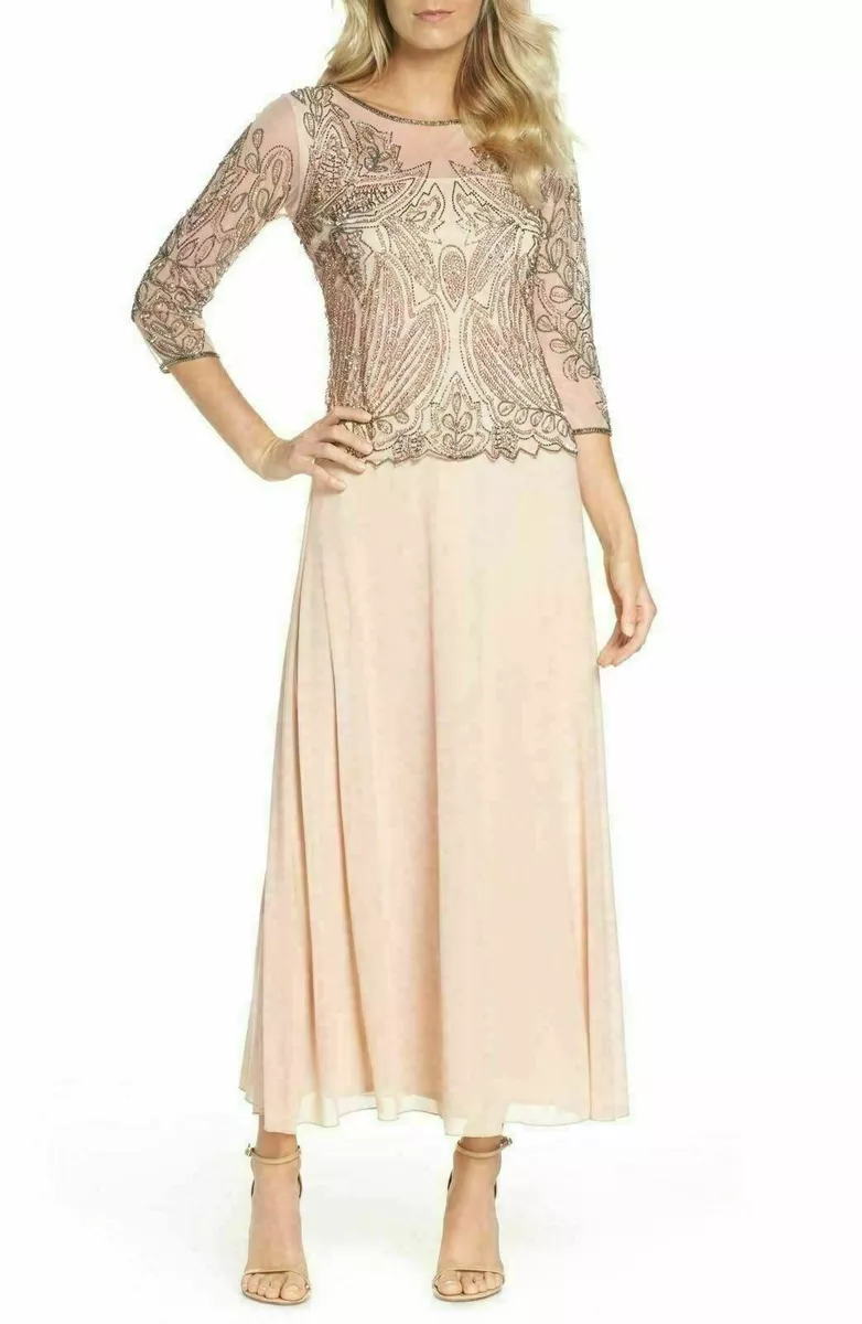 Pisarro nights embellished clearance mesh gown blush