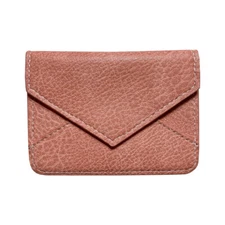 Pebbled Vegan Leather Card Holder Mini Wallet Brown-Pink Envelope Style