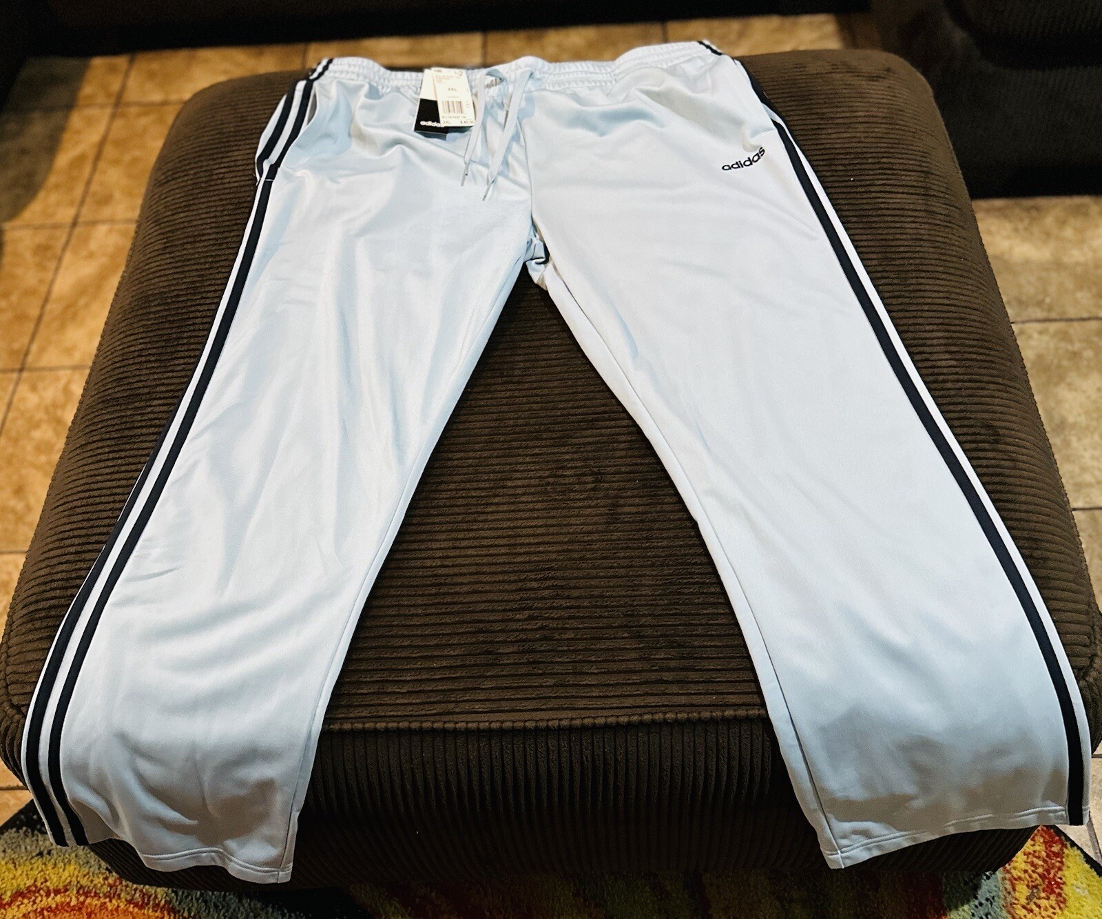 Adidas Tracksuit Powder Blue Dark Strip Women 2XL Warmup Jogging Suit Two Piece