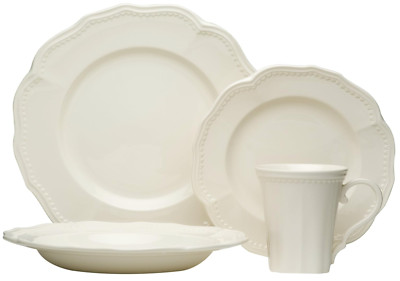 RED VANILLA CLASSIC WHITE 4-PC DINNER PLACE SETTING DURABLE STONEWARE NEW