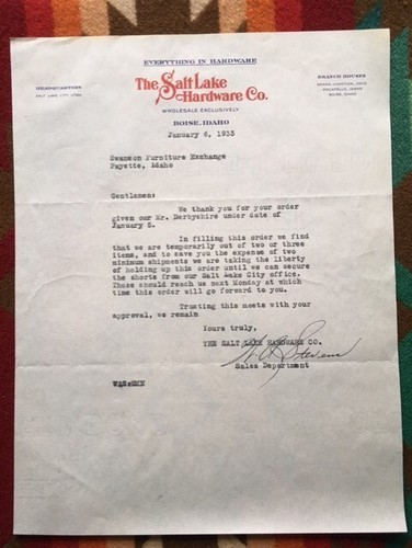 Lot of 2 items- Boise, Idaho- 1930s- Salt Lake Hardware Company. to Payette - Picture 2 of 2