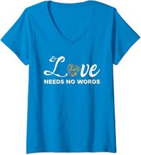 Love Needs No Words Heart Puzzle Autism Awareness Ladies' V-Neck Tshirt