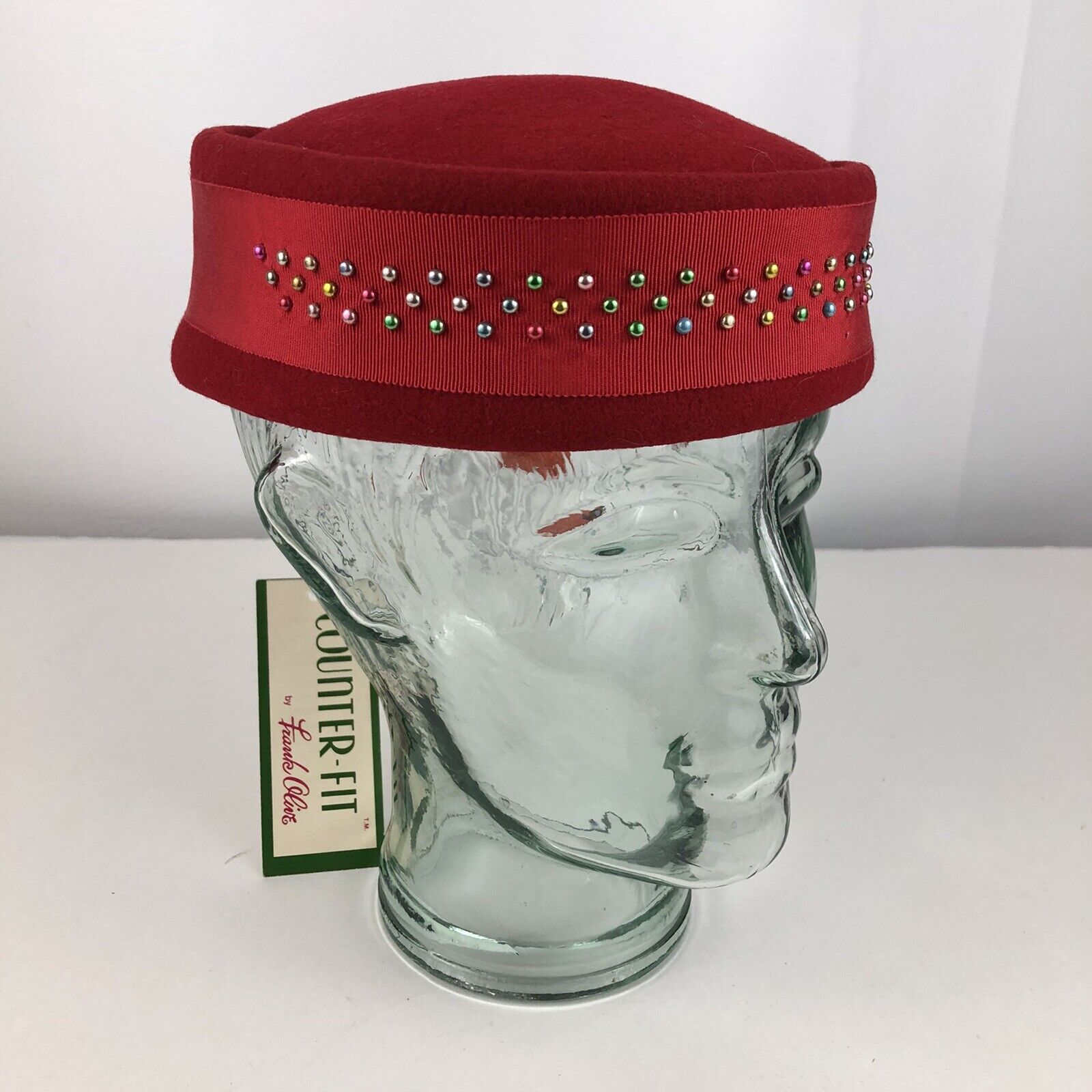 Vintage Red Pillbox Hat Lancaster 100% Wool Frank Olive USA New