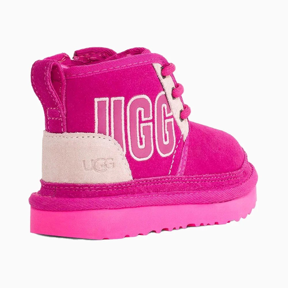 UGG Kids Neumel Graphic Outline Boots Pink Suede Size 4, Size 6
