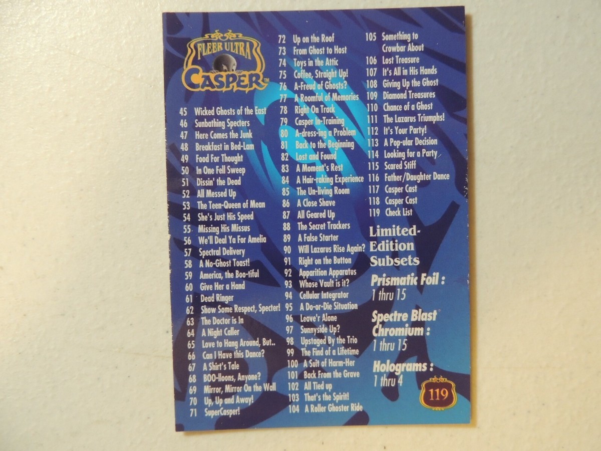 CASPER MOVIE GOLD FOIL COMPLETE BASE SET OF 119 NON SPORT TRADING