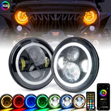 Xprite 7" 90W LED RGB Halo DRL Headlights for 1997-2018 Jeep Wrangler TJ LJ JK