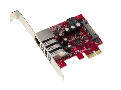 PCIe Controller Karte 3 Ports USB 3.0 + 1 Port GIGABIT ETHERNET - NEC + REALTEK