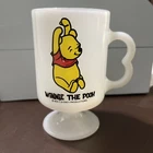 Walt Disney Productions Vintage Winnie The Pooh Milk Glass Pedestal Mug