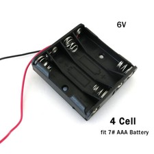 4 Cell AAA Battery Holder Box Case Open 6V With 15cm Connector Wire Black