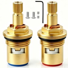 Brass Faucet Cartridge Replacement 1/2" Ceramic Disc Golden Hot/Cold Water Valve