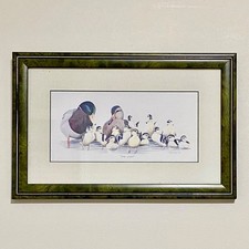 Vintage The Kids Duck Ducks Litho Print Plate Signed Art LaMay Framed & Glazed