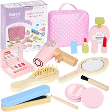 Wooden Beauty Salon Toys 12 Pieces, Kids Makeup Toy Sets for Girls, Pretend Play