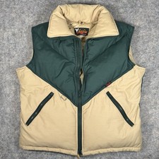 Vintage Mens Fox Fire Puffer Vest Size M Down WaterFowl Green Tan USA