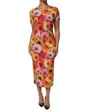 Dolce & Gabbana Multicolor Floral Print SilkSheath Midi Women's Dress Authentic