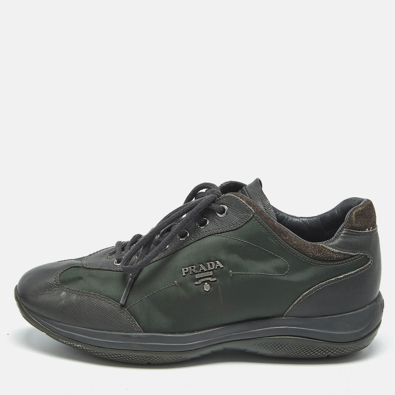 Prada Sport Green Leather and Nylon Lace-Up Sneakers Size 38.5