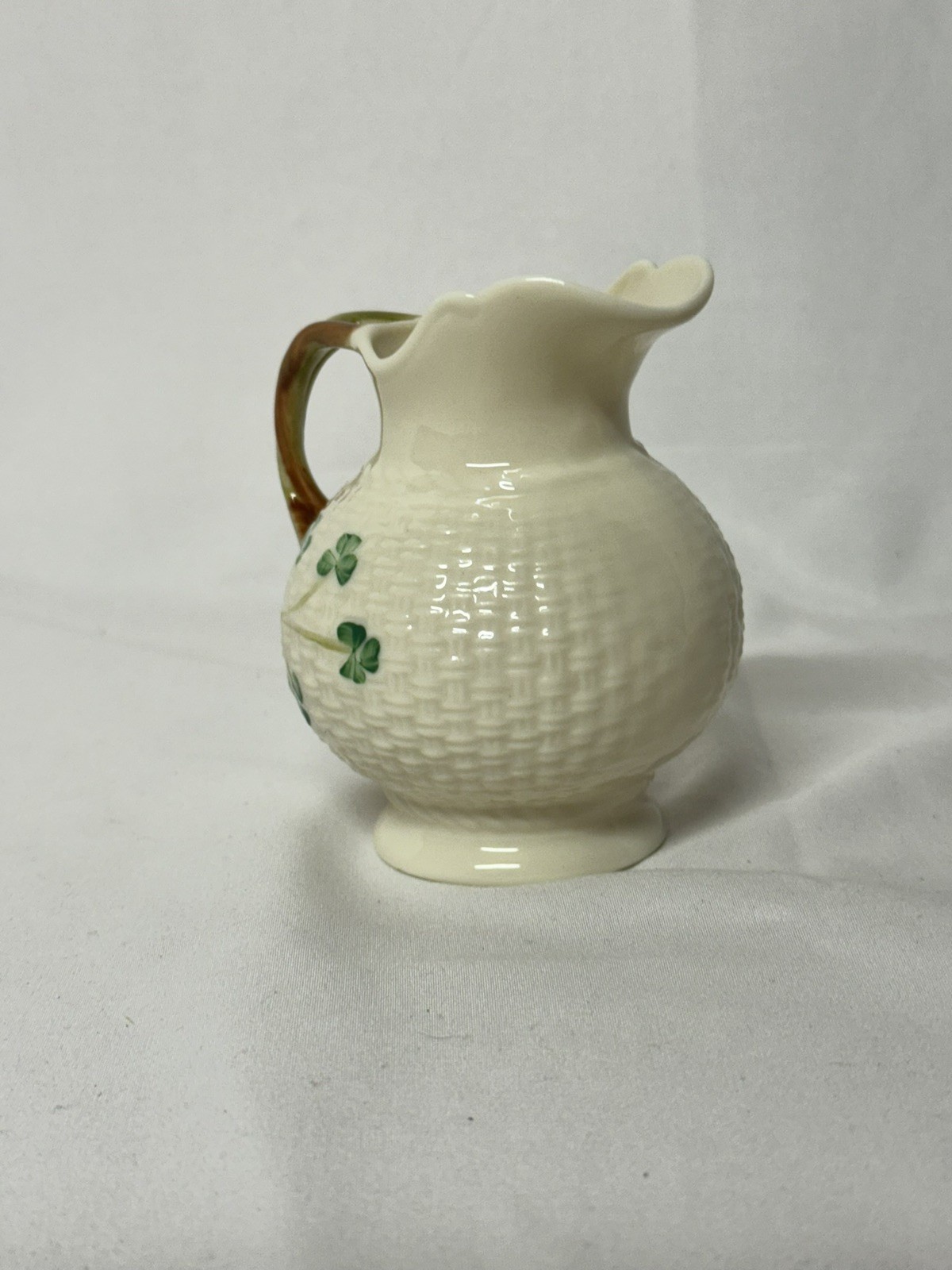 Vintage Belleek Shamrock Basket Weave Design Sugar and Open Creamer Set