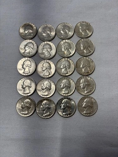 Lot #2--20 - Washington quarters-90% silver-$5 dollar face-circulated some BU
