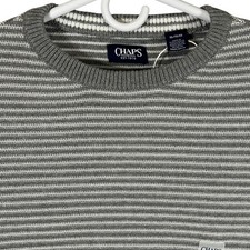 Chaps Mens Size XL Striped Crewneck Sweater Light Gray Heather Cotton New Preppy